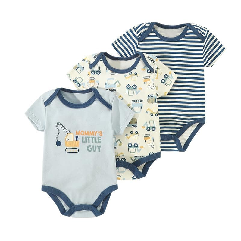 3PCS Short Sleeve Baby Bodysuits, Baby Onesie Set, Summer Cotton Printed Rompers for Newborn Boys Girls, Soft Breathable Infant Bodysuits with Snap Closure for 3-12 Months