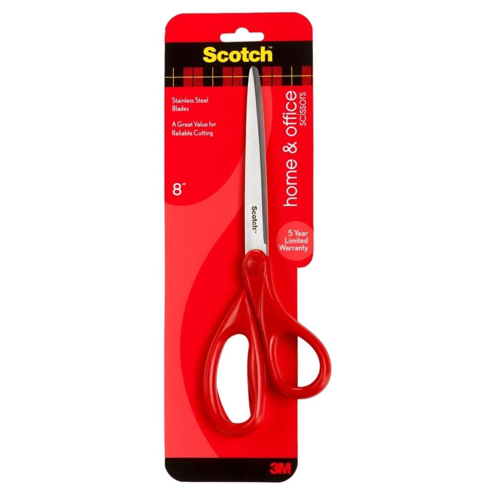 Scotch Universal Home & Office Scissors 8 in (20 cm) | Stainless Steel Blades| Red color | Multipurpose | Office, Home and School use | Scissors | 1 scissors/pack