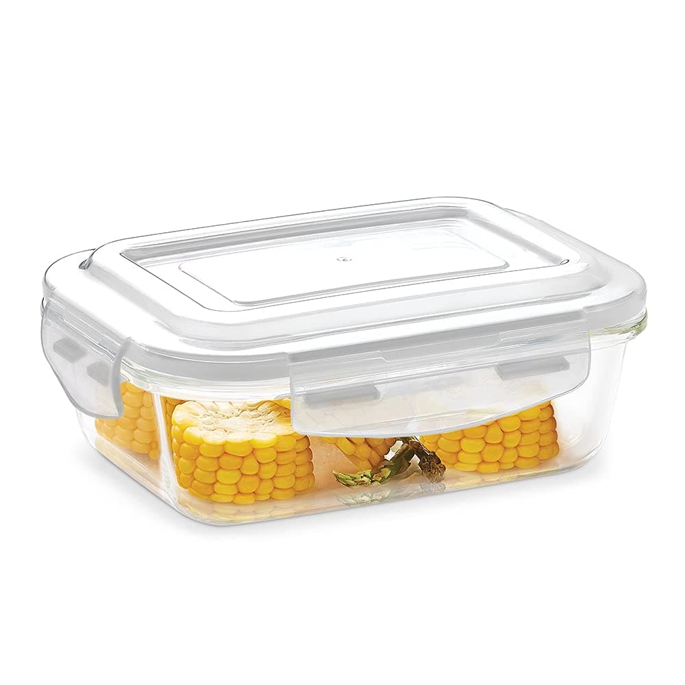 BOROSIL KLIP-N-STORE RECTANGULAR GLASS STORAGE CONTAINER WITH AIR TIGHT LID FOOD STORAGE CONTAINER MICROWAVE SAFE CONTAINER 1.04 LITER