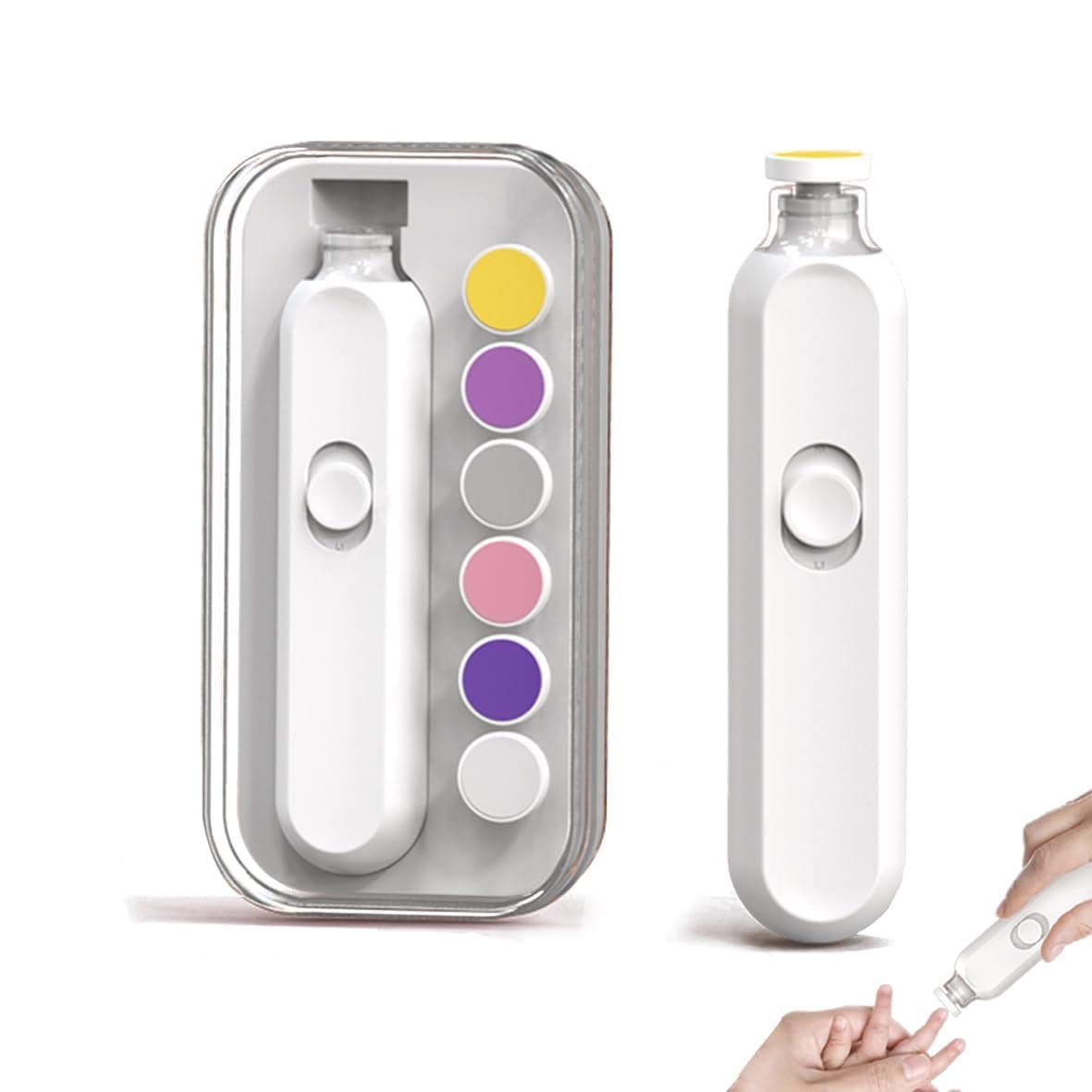 Electric Baby Nail Trimmer with LED Light, Safe Electric Nail File for Newborns Infants Kids, 6 Grinding Heads Gentle Nail Care Set with Storage Box, White