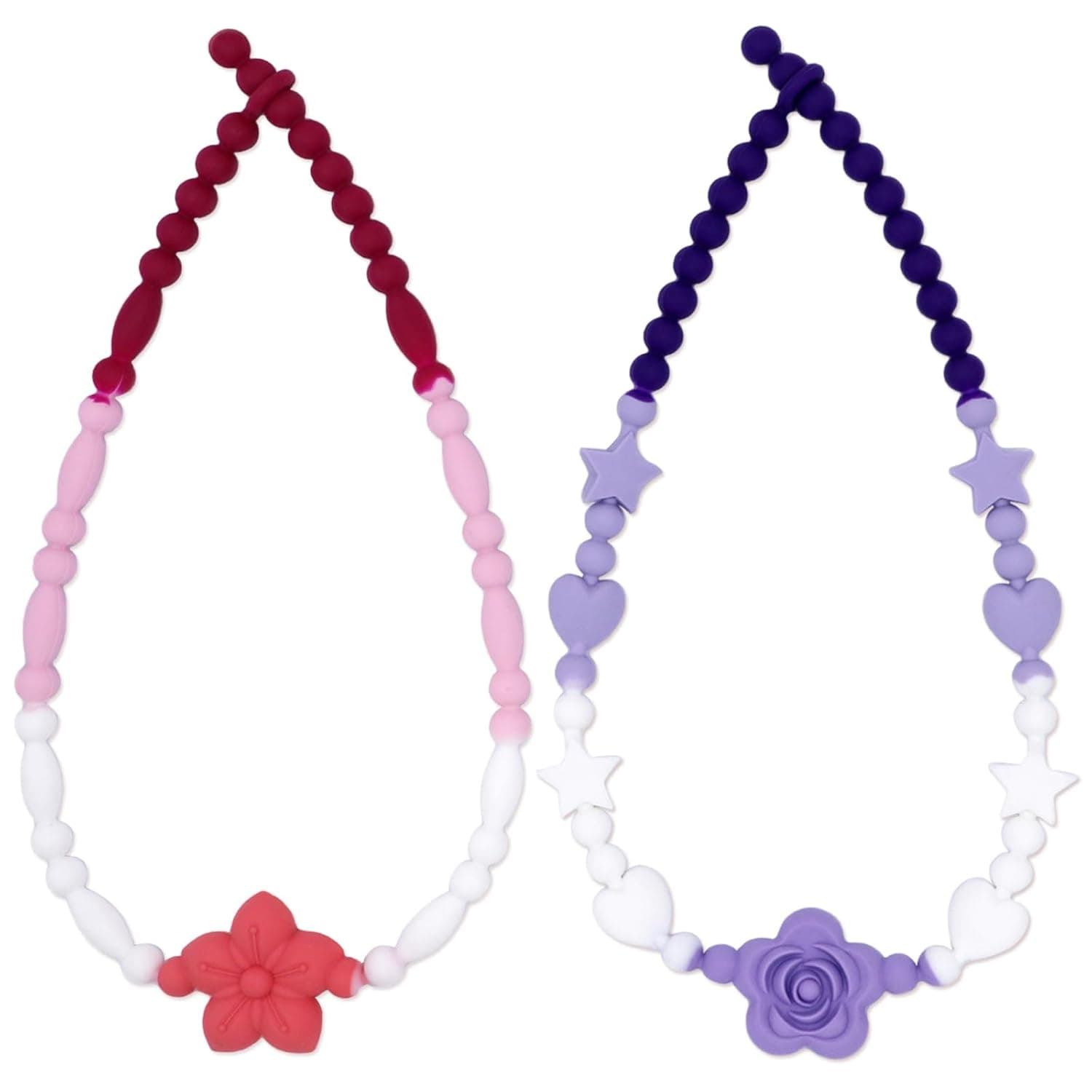 Chew Necklaces for Sensory Kids Adults 2 Pack, Flower Chewy Necklace Sensory Toys with Autism, ADHD, SPD, Nail Biting, Integrated Safety Design for Boys and Girls Reduces Stress and Anxiety