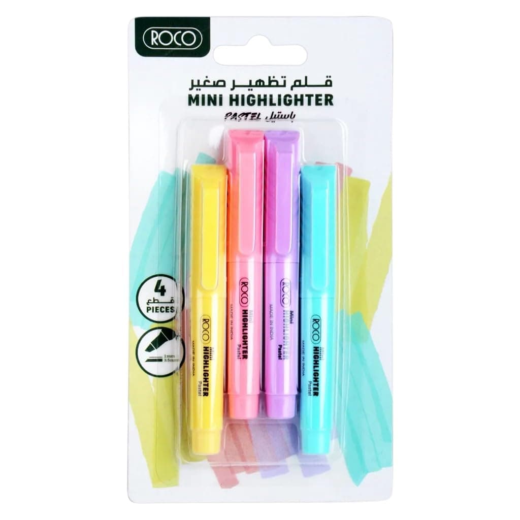 Roco 90 Slim Pastel Highlighter 4-Piece Set, 1-4 mm Chisel Tip, Multicolor