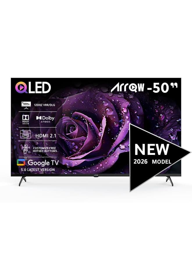 ARRQW 50'' INCH,QLED 4K Google TV(5.0), 120HZ DLG,RAM-2GB STORAGE -16GB DOLBY VISION & ATMOS,RESOLUTION-3840 * 2160 WITH Pre-Install Application(NETFLIX Prime Video YouTube)- RO-50LCQ120