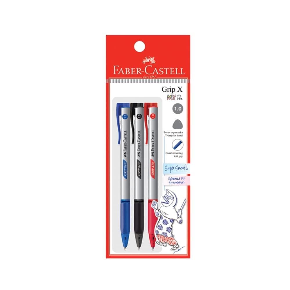 Faber-Castell Grip X10 Ballpoint Pen 3-Piece Set