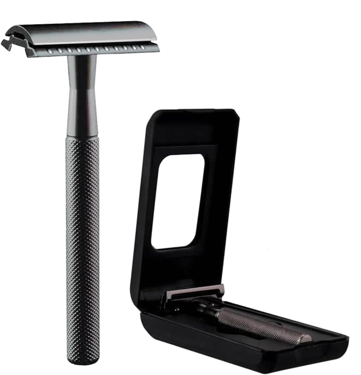 Silver Black Double Edge Safety Razor Kit for Men & Women,11 Razor Blade Refills, Durable Zinc Alloy Facial Razor, Rust-Resistant, Easy Blade Replacement, Ideal for Beginners for Clean Shaving