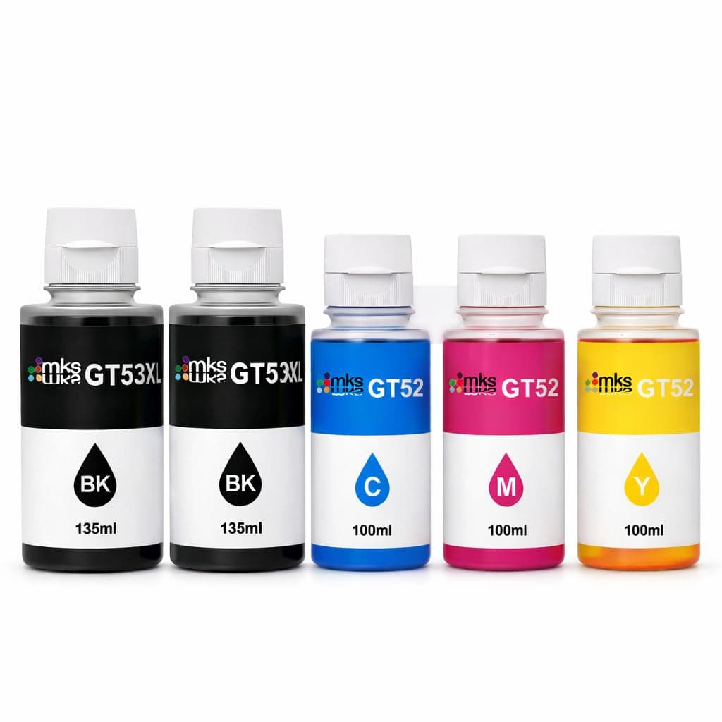 MKS GT53XL GT52 Ink Bottles 5 Pack (2×135ml Black + 3×100ml Color) Compatible with HP Smart Tank 415, 515, 516, 519, 530, 580, 581, 582, 585, 615, 720, 725, 750, 790, 795