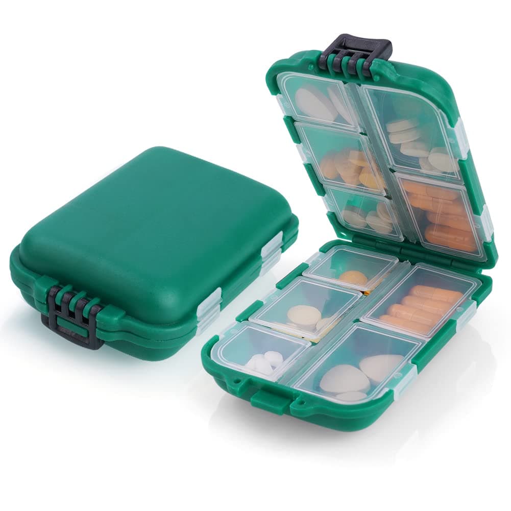 AOOWU Pill Box Organiser, 1PCS Portable Medicine Storage Box, Double Layer 10 Grids Tablet Organiser to Hold Vitamins, Cod Liver Oil, Supplements and Medication for Travel Work