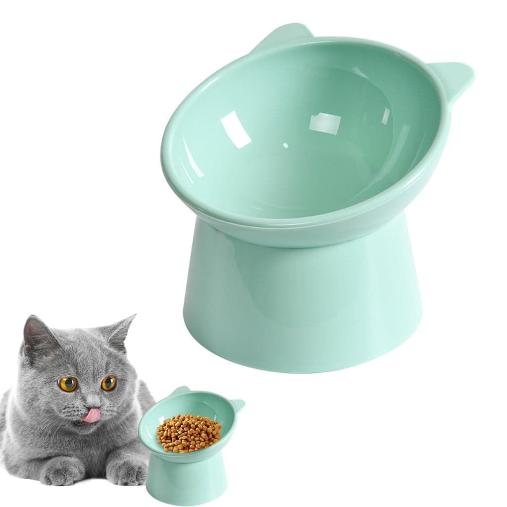 HASTHIP Elevated Cat Bowl, Cat Feeding Bowl with Anti-Tip Design, Raised Shallow Pet Food Dish Healthy Pet Bowl Food Bowl for Cats for Kittens/Senior Cats (Eco-Friendly Green)