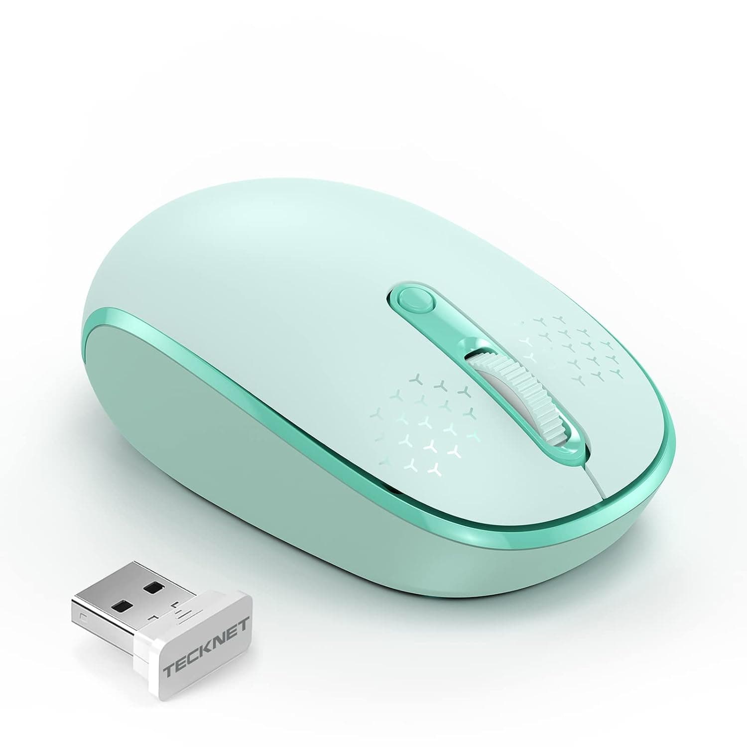 تيك نيت ماوس لاسلكي للاب توب، ماوس كمبيوتر هادئ 2.4G مع مستقبل USB، ماوس لاسلكي محمول بـ4 ازرار لاجهزة كروم بوك واللابتوب والكمبيوتر وماك 800/1200/1600 نقطة لكل بوصة - اخضر منعش