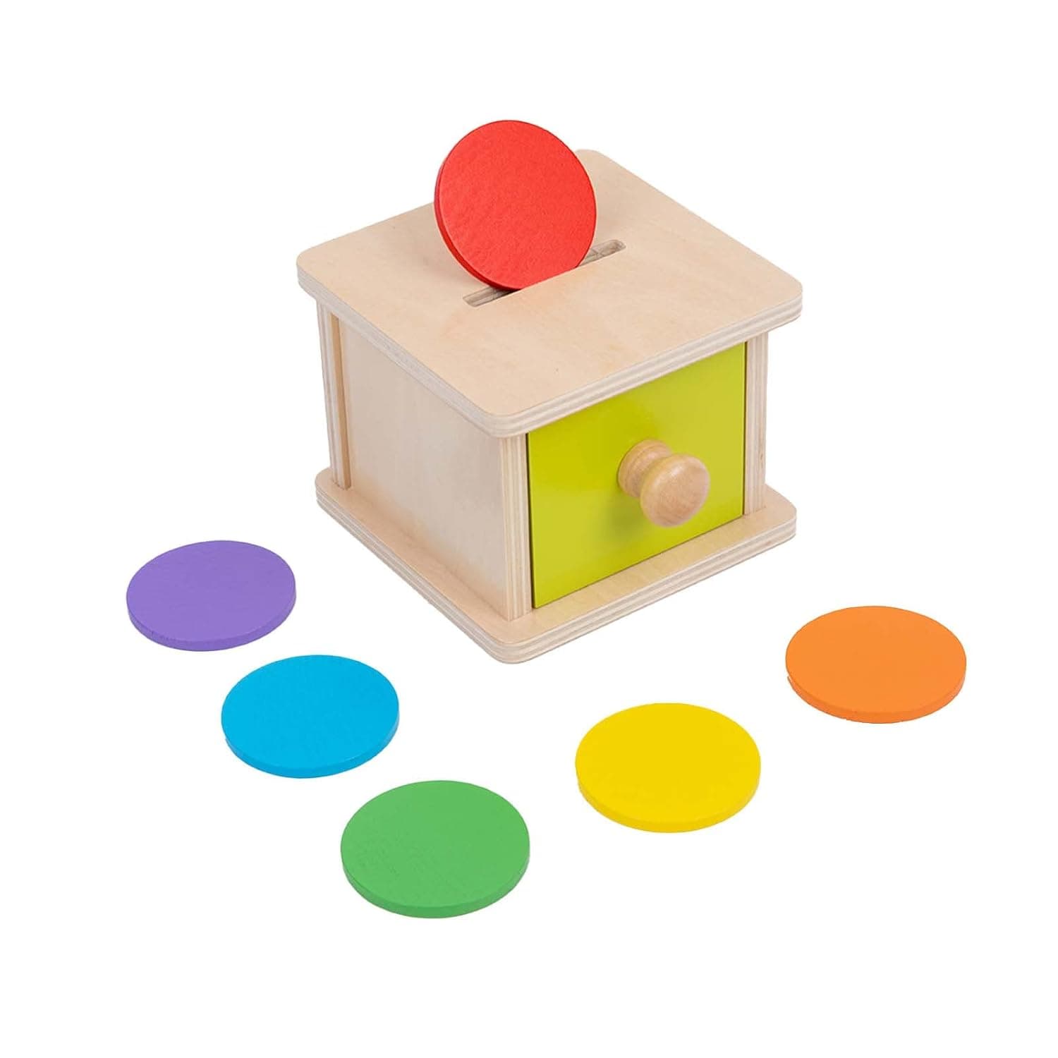 Adena Montessori Toy from 1 year, yellow-green door coin box, Montessori object permanence box toys from 6-12 months and 1-2 years old toddlers and infants