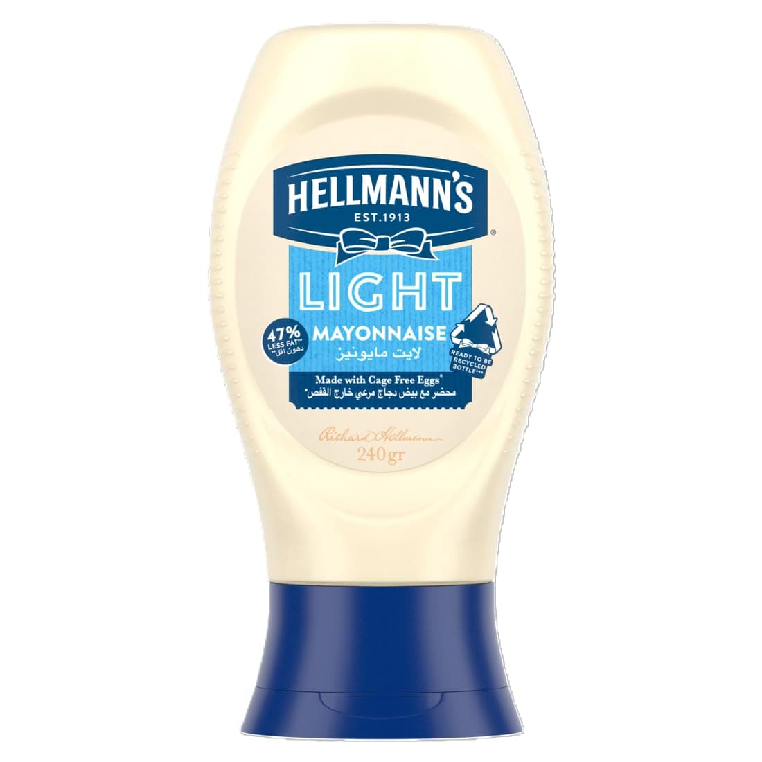 Hellmann's Light Mayonnaise, Ideal as a dip, dressing or spread, with 67% less fat, 100% recycled plastic bottle, 240g