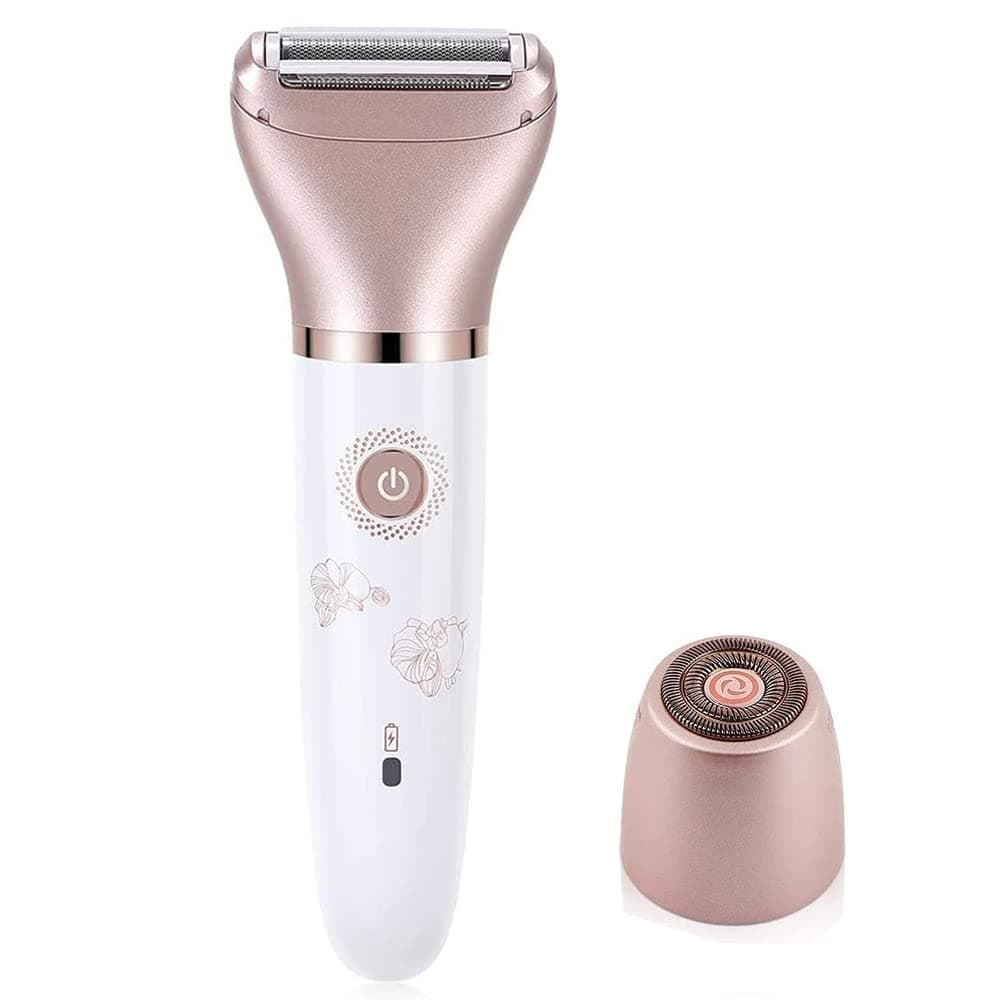 ماكينة حلاقة كهربائية للنساء 2 في 1 لا تسبب الالم ومحمولة ومناسبة للاستخدام الجاف والرطب لازالة شعر الاقدام والابط واليدين والبكيني والوجه- (متعدد الالوان)