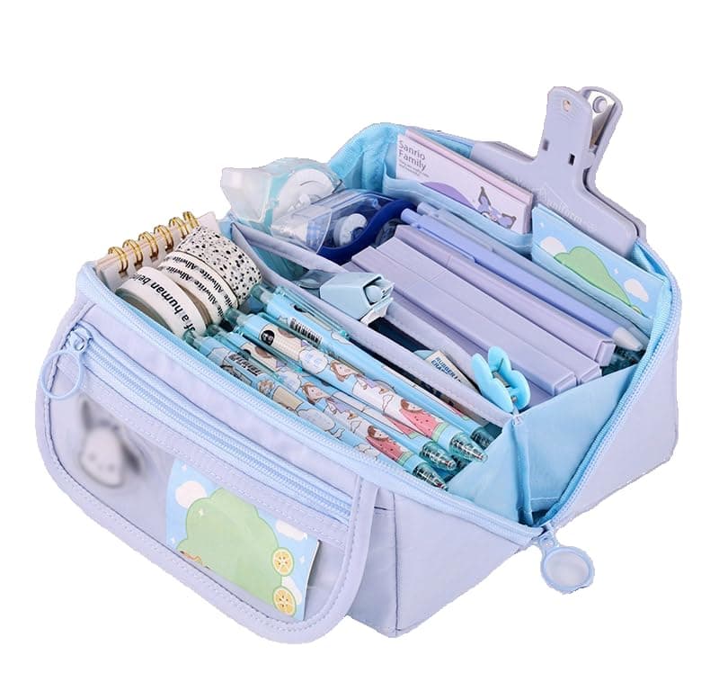 2 Pack Large Capacity Pencil Cases, for Girl, Cute Flip Top Student Stationery Bags, High Aesthetic Multifunctional Pencil Box, for School Office, Back to School Essential, Blue and Pink