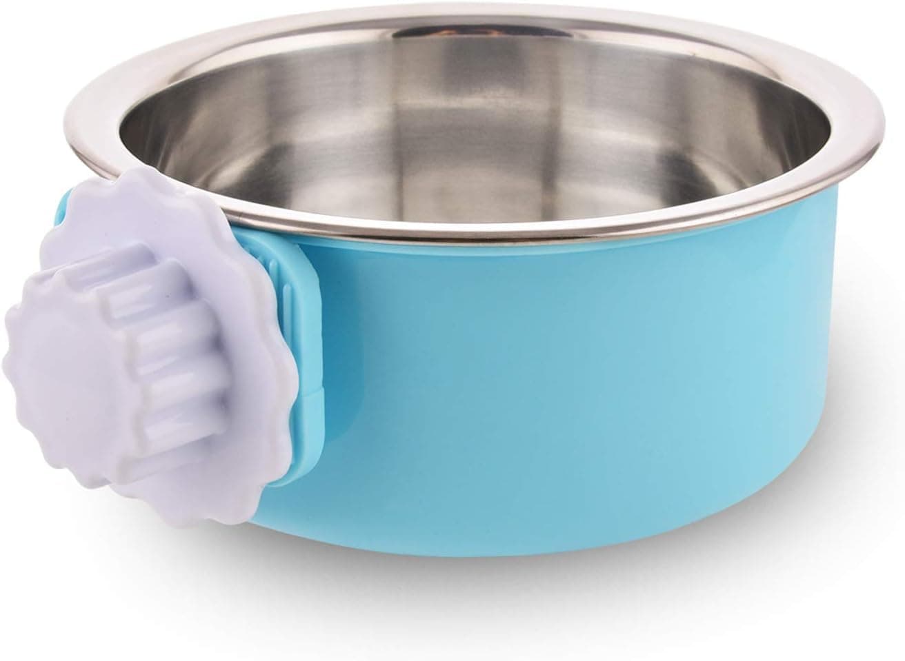 X spring Crate Dog Bowl, Small Blue Removable Stainless Steel Feeder, Cage Mounted Food Water Bowl for Puppy Dogs Cats Pets, Easy Clean Pet Dish for Kennel Crates