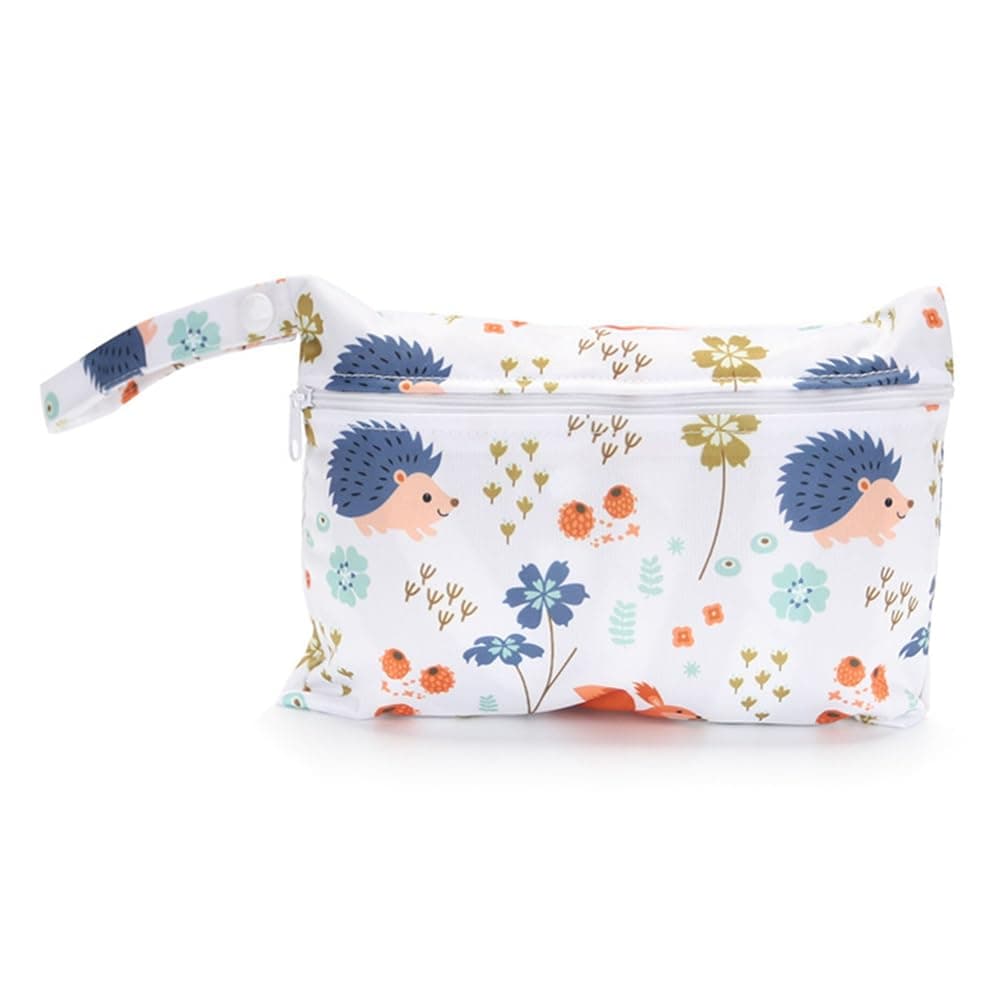 Mini Nappy Bag with Colourful Animal Pattern Waterproof Wet Bag Changing Bag 22 x 15 cm Small Wet Bag Nappy Bag Wet Dry Cloth Organiser Bag for Babies Swimming Travel Beach Camping Hedgehog