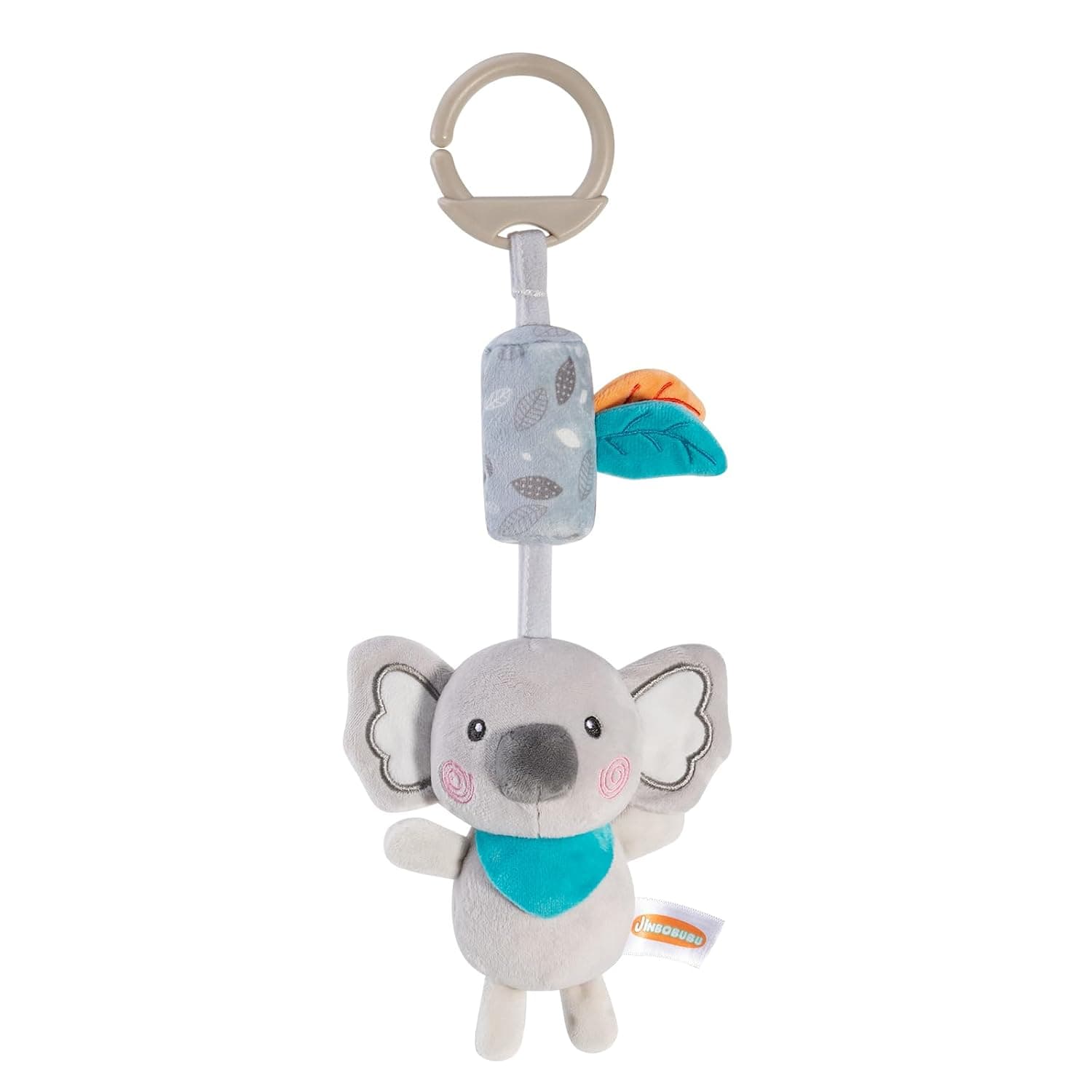 Grey Koala Rattle Toy for Babies 0-12 Months, Soft Plush Hanging Stroller & Crib Toy with Gentle Bell and Squeaker, Sensory Car Seat Activity for Newborn Infant Development