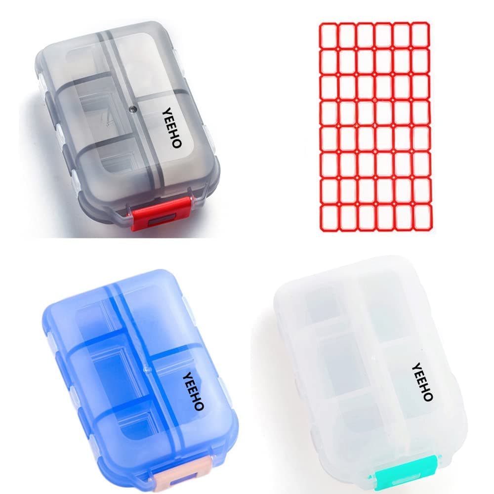 Pill Case (3 Pack) - Portable Small Supplements Tablet Container Box with 10 Compartments - Medicine Capsule Vitamin Fold Flip Organizer Dispenser Holder Storage for Travel Trip Pocket Purse