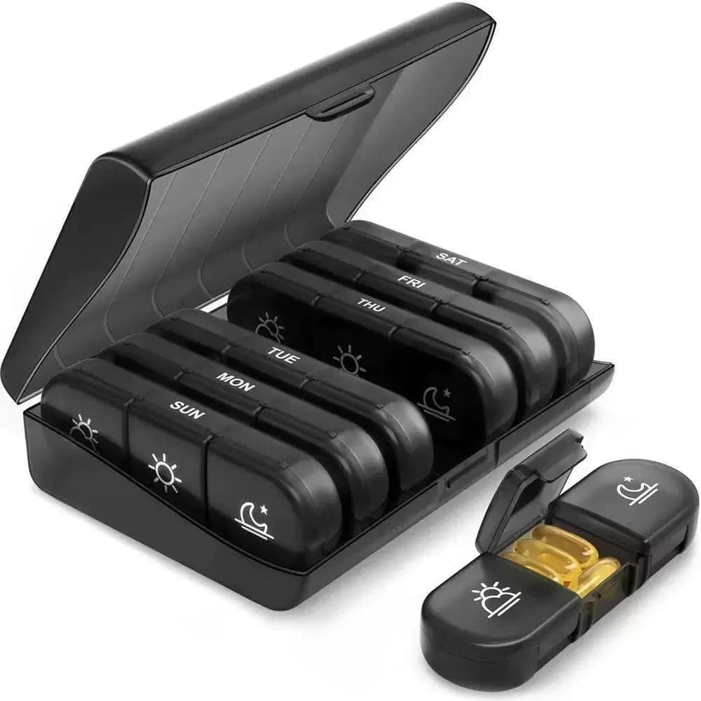 Pill Organizer 3 Times a Day, Large Weekly Pill Case 7 Day, Daily Pill Box with 21 Compartments, Pill Dispenser Supplement Holder for Pills/Vitamin/Fish Oil,BPA Free(Black)