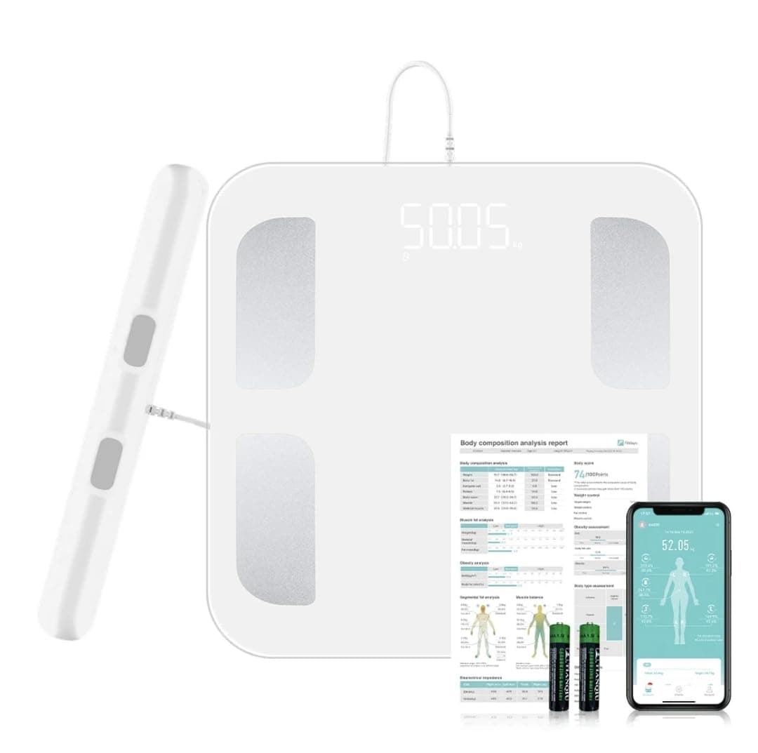 Smart Body Fat Scale with 8 Electrodes, Bluetooth Body Composition Scale, Digital Bathroom Weight Scale with BMI, Measures Fat Muscle Water Bone Mass, Smart App Sync