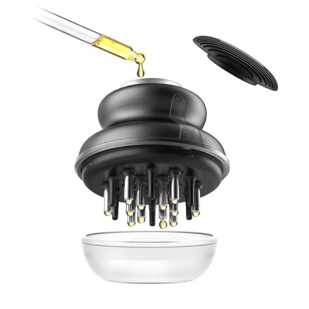 كيمايراي اداة توزيع فروة الرأس، مشط زجاجة زيت للعناية بالشعر، فرشاة سائل لرأس فروة الرأس، جهاز علاج الشعر بالزيت العطري، مناسب للمنزل والسفر، تعمل بالبطارية