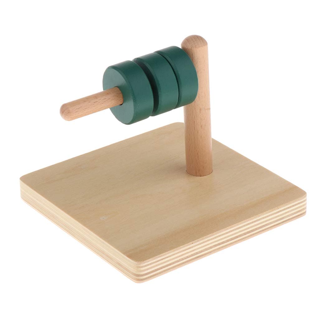 Montessori Infant Toddler Material HWWGSH Wooden Discs on Horizontal Dowel Toy