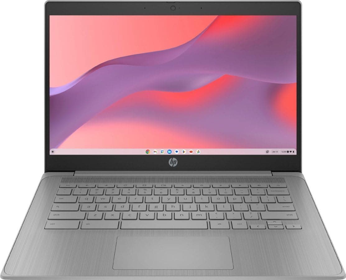 HP 2023 Newest Chromebook Laptop, 14 Inch Display, Intel Celeron N4120 Processor, 4GB RAM, 128GB Storage (64GB eMMC+64GB MSD Card), Intel UHD Graphics 600, WiFi, Bluetooth, Chrome OS, Modern Gray