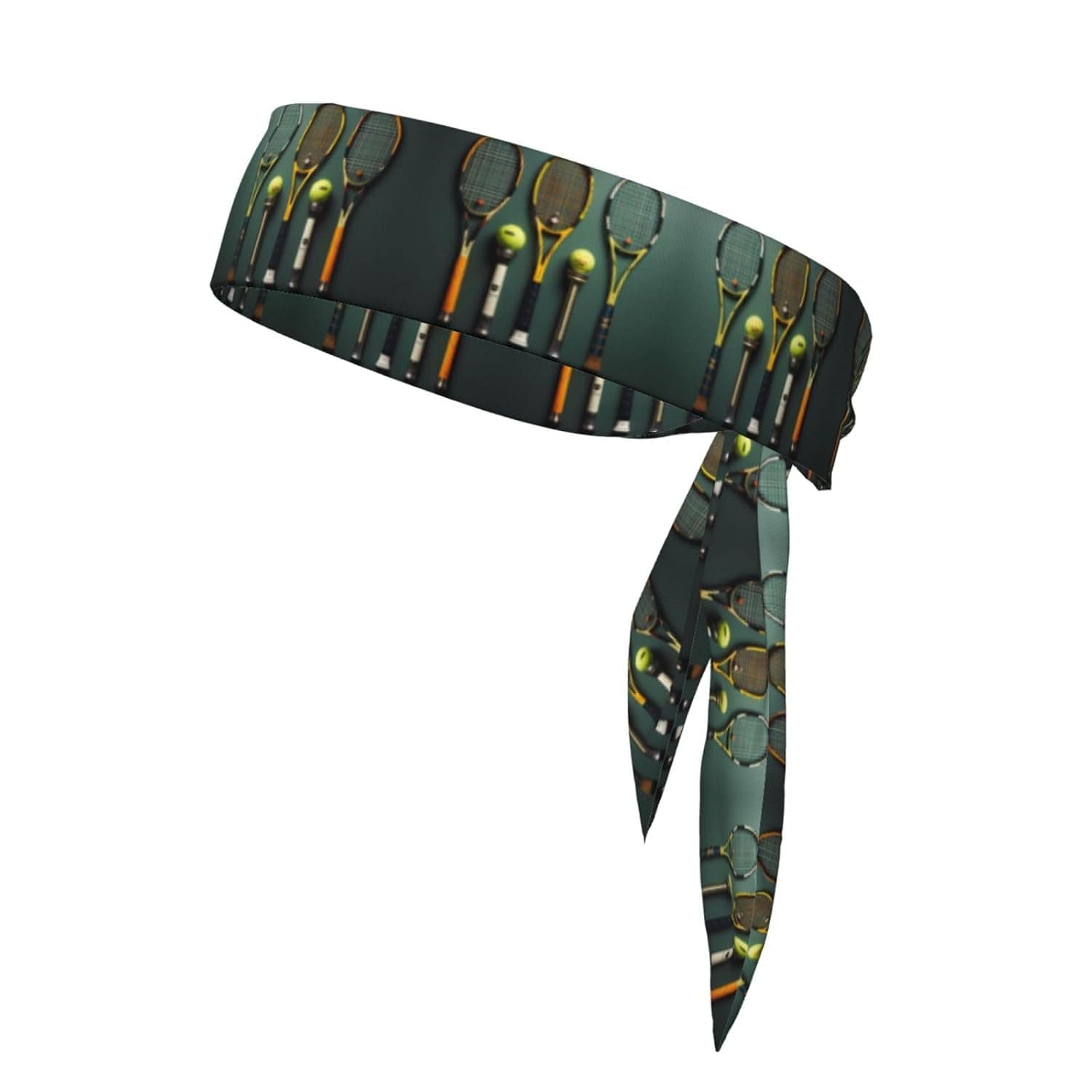 Tennis Balls and Racket Patterned Sports Headscarf Unisex Sweat Absorbing Headband for Tennis Volleyball Jogging Yoga