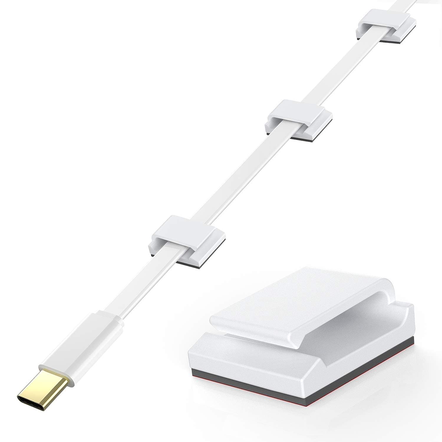 100 PCS Ethernet Cable Clips Adhesive, Flat Wire Clips for Cable Management, Network Cord Holders, Wall Mount Sticky Hooks for Home Office, White Small Wire Organizers