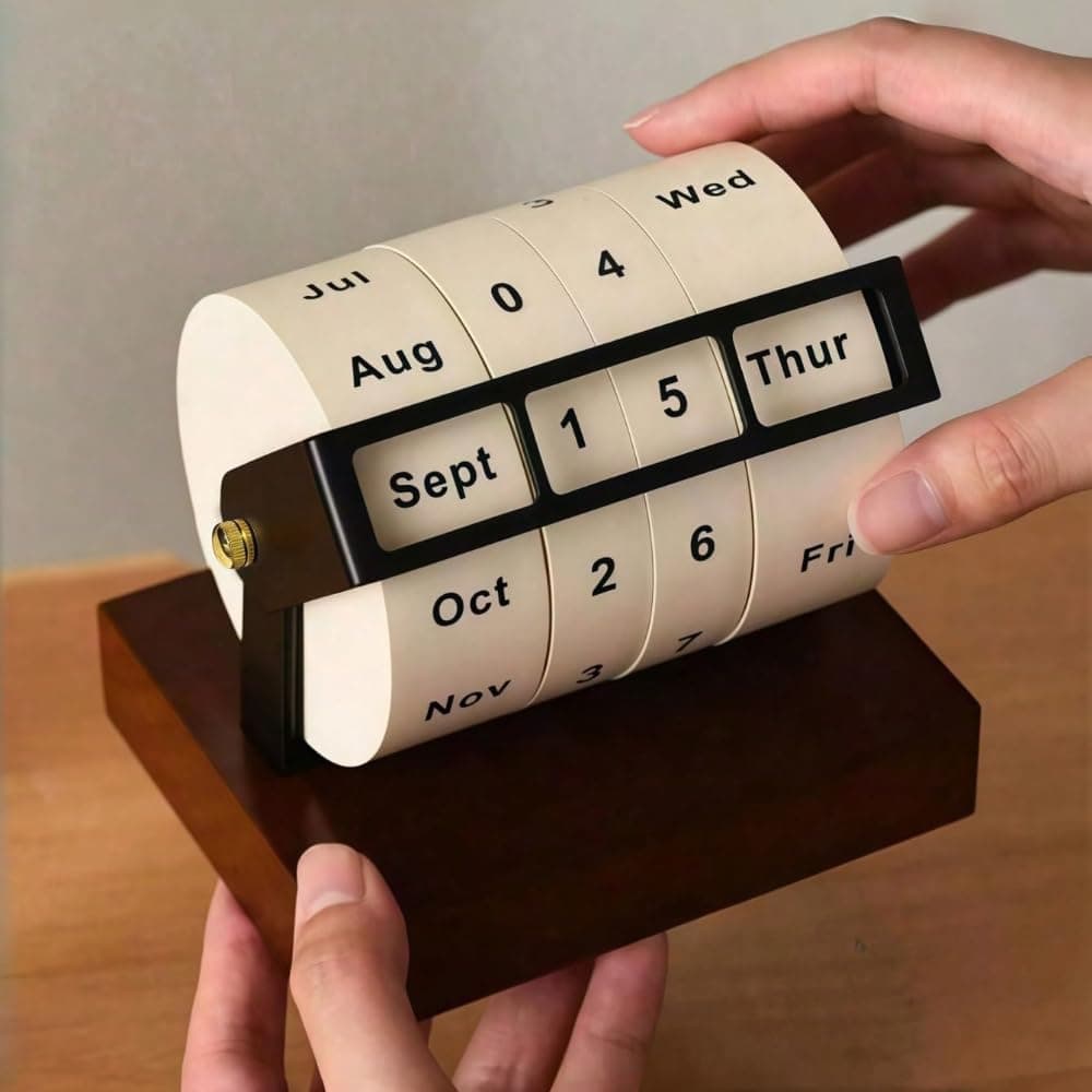 Large Rotating Desk Calendar, Wooden Countdown Birthday Reminder School Supplies, Reusable Table Decor for Home Living Room, Classroom, Office Desk, Simple Home Decoration