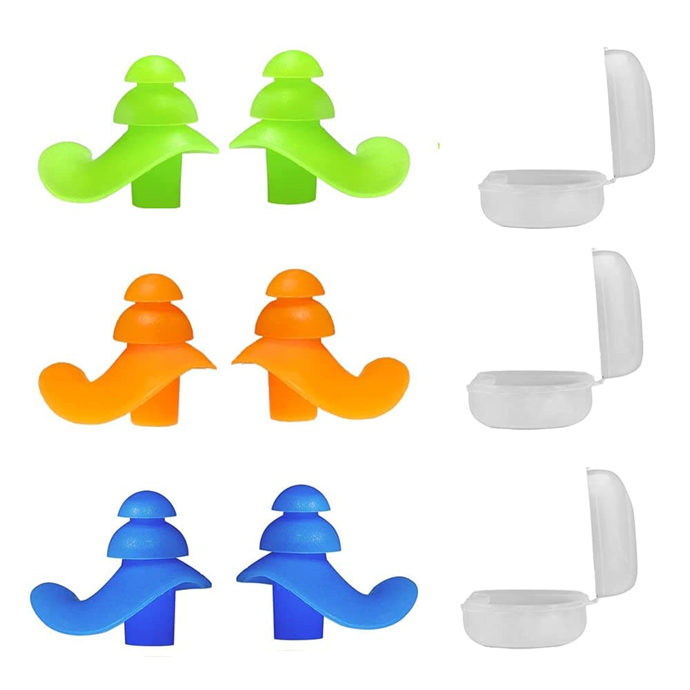 Swimming Ear Plugs, ELECDON Ultra Comfy Silicon Swim Ear Plugs, Child Reusable Great Double Waterproof Earplugs for Water Sports Swimming Showering Surfing, 3 Pairs (Green, Orange, Blue)