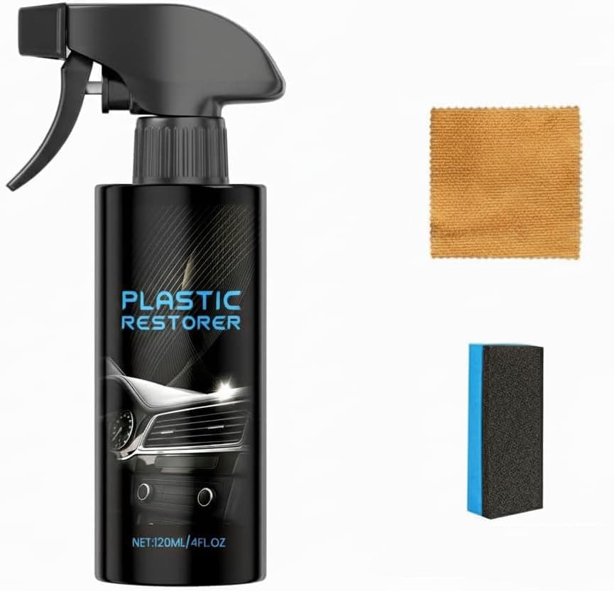 Plastic Restorer for Cars, Ceramic Restorer for Black Plastic Trim, Dashboard, Bumpers & Rubber, Long-Lasting Plastic Repair for Trim, Buff for Shine, 120ml