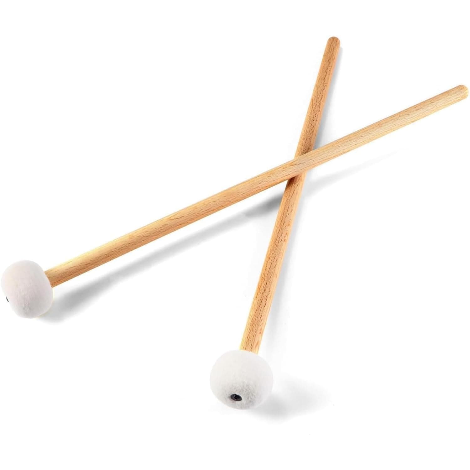 Professional Bass Drum Mallets with Wooden Handle, Soft Felt Head, 2-Piece Set