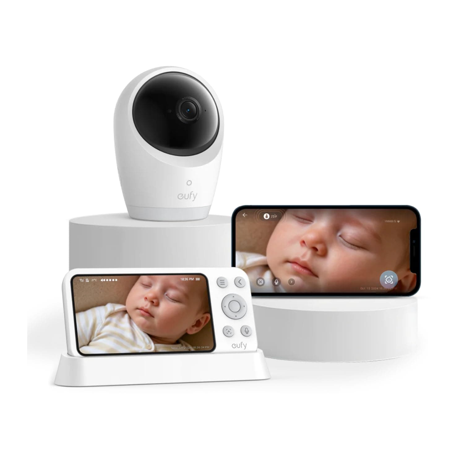 eufy Baby Monitor E21 with 4K Camera, Hybrid Wi-Fi and No Wi-Fi Connection, App and Monitor Control, Ultra-Clear Night View, Pan-Tilt, 8× Zoom, Portable Camera with Built-In Battery, ANR, Smart Alerts