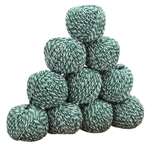 Twine, 10 Rolls 1.5mm ,DIY Crafts, Picture Display and Embellishments, Festive Twine for Gift Wrapping (Each 229 Feet),Green White