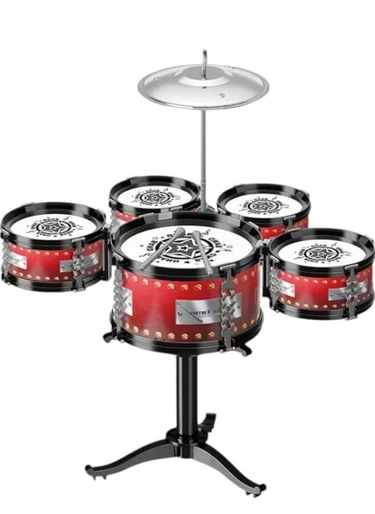 Kids Mini Drum Set with Stand, 5-Piece Musical Instrument Kit, Red and Black