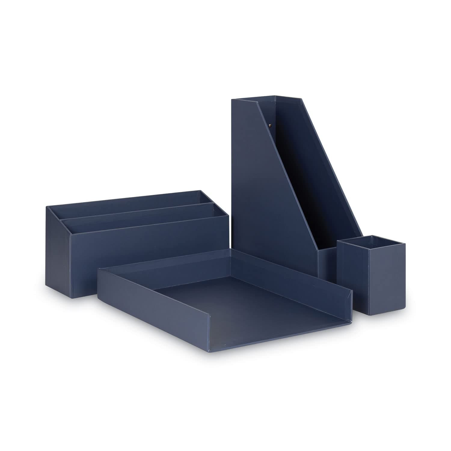 U Brands Paper Wrapped Desk Organization Set, Office Organization Supplies, Solid Navy, 4 Pieces
