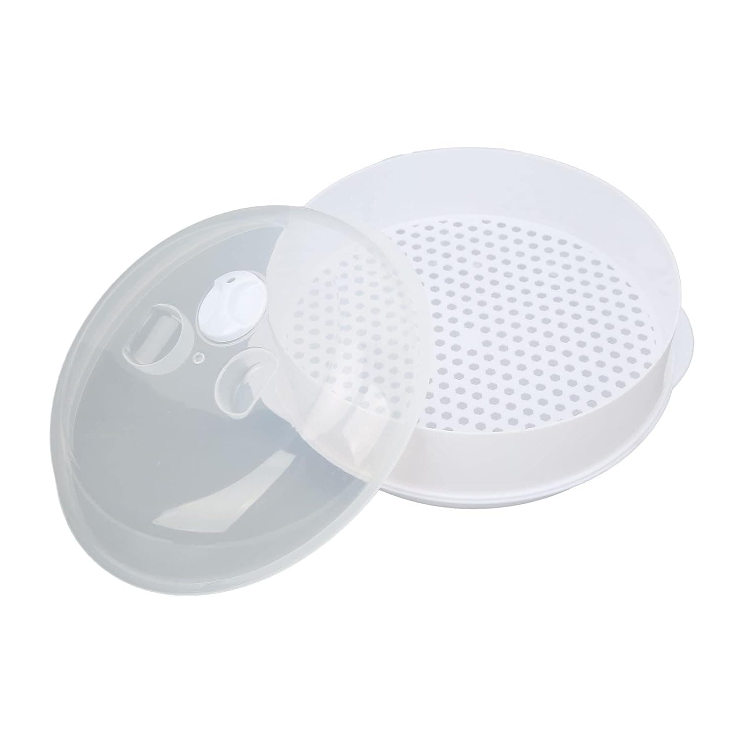 Microwave PP Plastic with Transparent Lid, 4 Size Options, Small Vent Holes and Side Handles, Single or Double Layer for Home Kitchen Meals (Medium Single Layer)
