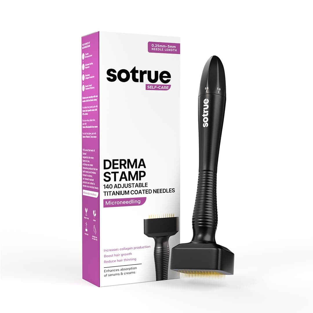 Sotrue Hair Growth Derma Stamp, Titanium Coated Adjustable Needles 0.25mm to 3mm, 140 Microneedling Stamp for Skin Repair, Face, Hair & Beard Growth, Safe & Effective To Use, Reduces Acne Scars