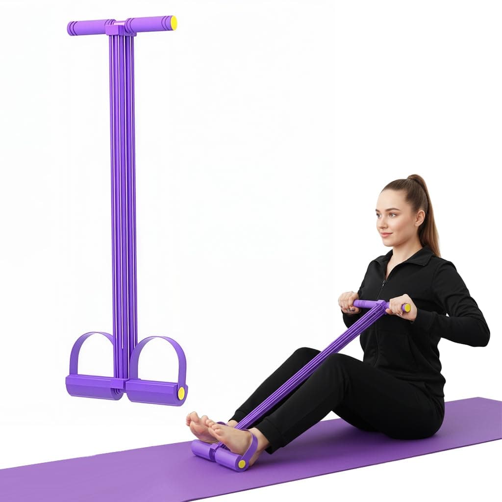 ELEPHANTBOAT® Pilates Board Pedal Resistance Bands with Handles, 8-Tube Foldable Reformer Set, Multi-Purpose Auto-Rebound Pilates Sliding Board, Home Gym Fitness Equipment for Full Body