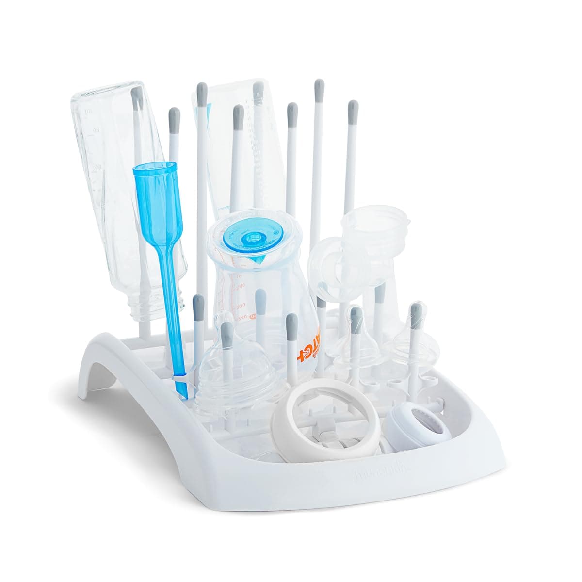 Munchkin Fold Bottle Drying Rack, Space Saving Countertop Drying Rack for Baby Bottles and Pump Part Cleaning,Vertical Bottle Rack Dryer with Drainer Tray,Infant/Baby/Toddler/Kids
