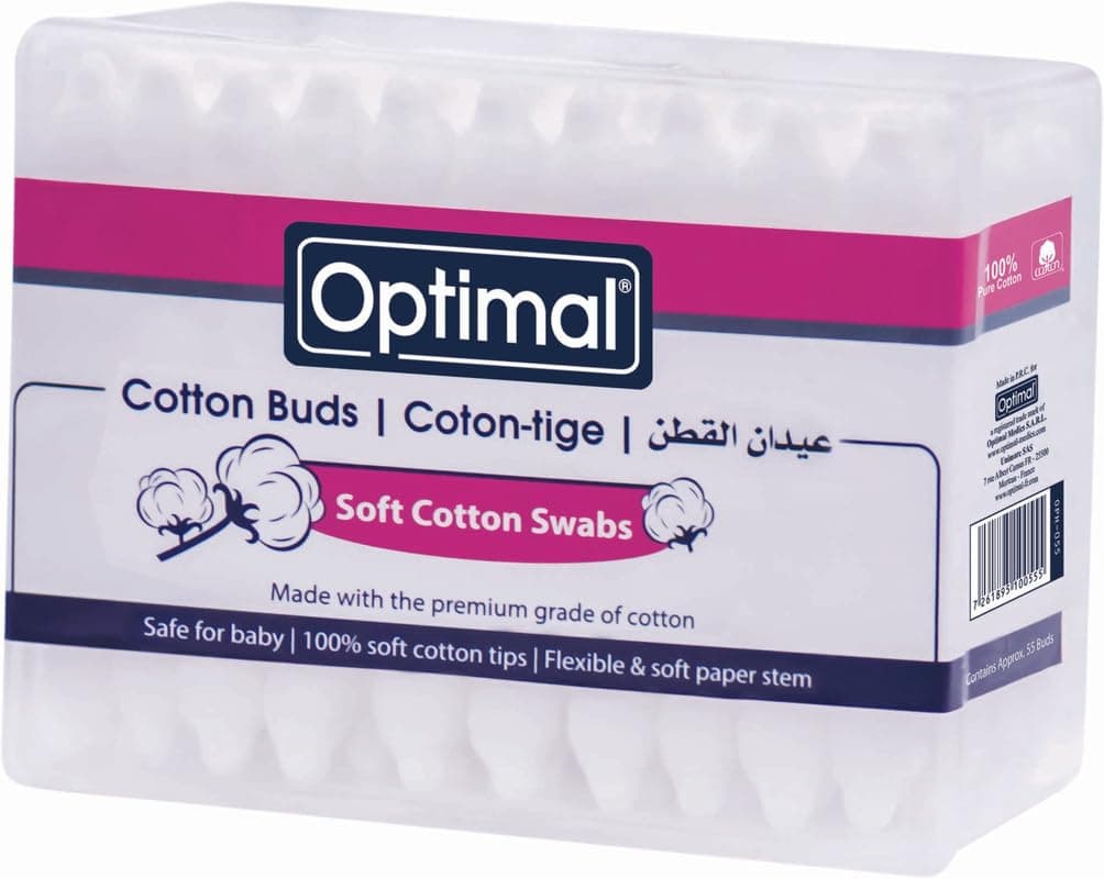 Optimal Baby Safety Cotton Buds (55 Pcs) – 100% Pure Cotton, Soft & Hypoallergenic, Gentle Care for Baby's Delicate Skin