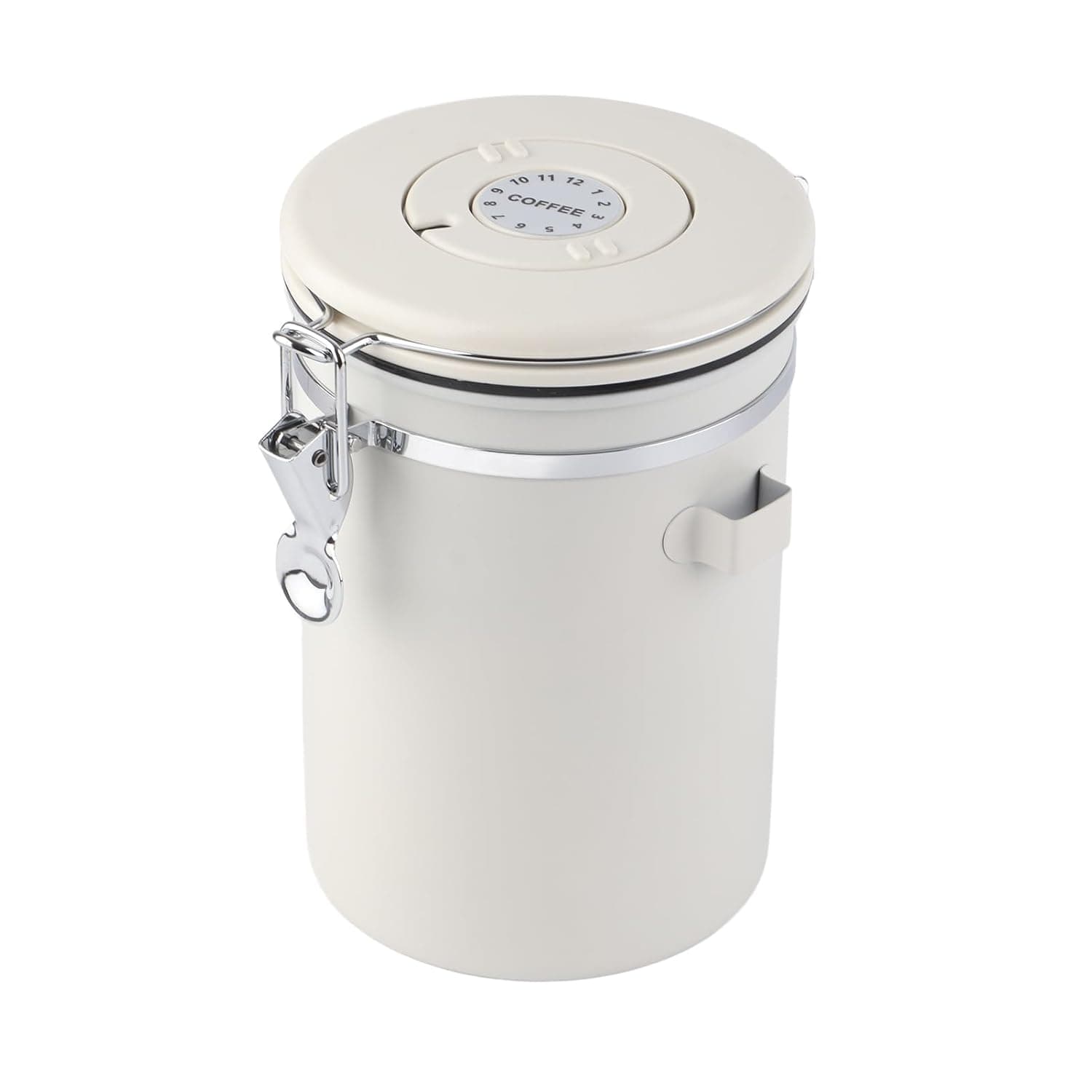 Stainless Steel Coffee Bean Container, Creamy White Jar Stainless Steel Coffee Bean Canister Time Compass Food Storage Airtight for Kitchen (1.8L)
