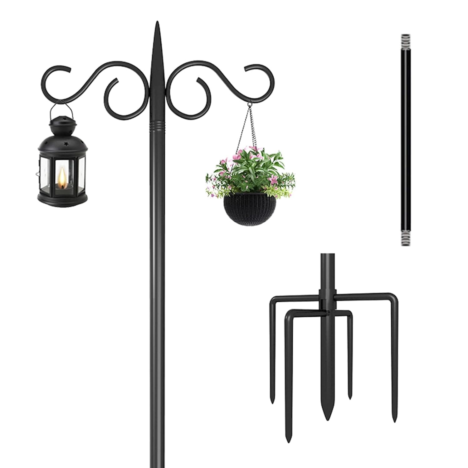 Adjustable Two-Sided Shepherd Hooks Outdoor Garden Poles for Flower Basket Lantern Bird Nests
