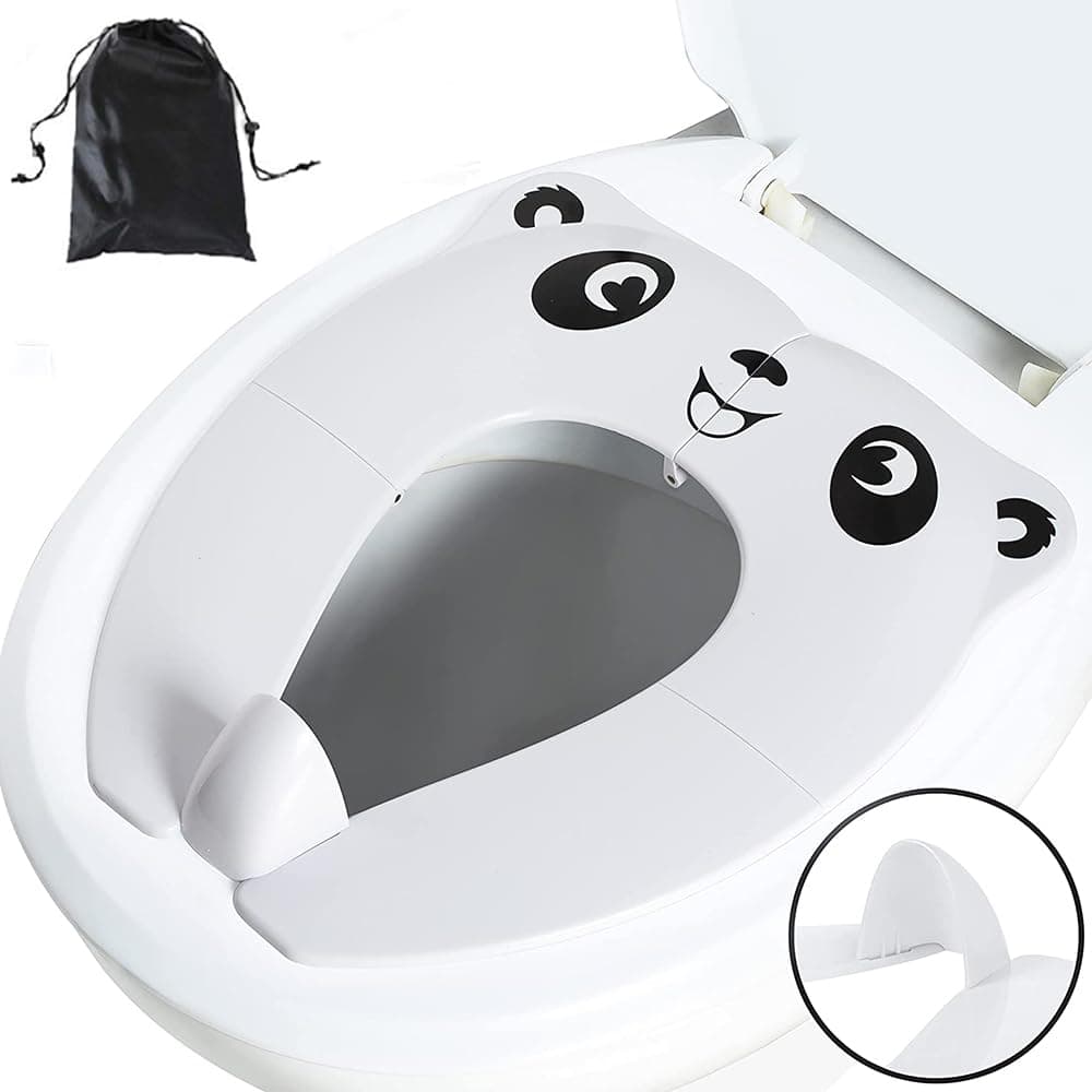 LinJie Potty Training Seat Cover, Travel Toilet Seat,Folding Non Slip Silicone Pads,Portable Reusable Toilet Training Seat Cover For Kids Toddlers Boys Girls (White)