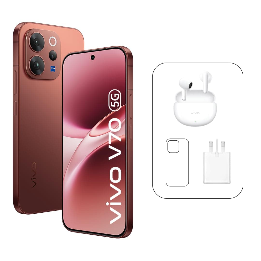 Vivo V70 5G - Brown 12 + 256GB | 50MP ZEISS Camera | 1.5K curved 120Hz AMOLED Display | 6500mAh | IP69, 4Y Battery | 455 Days Screen Replace,24 Months Warranty - Middle East Version