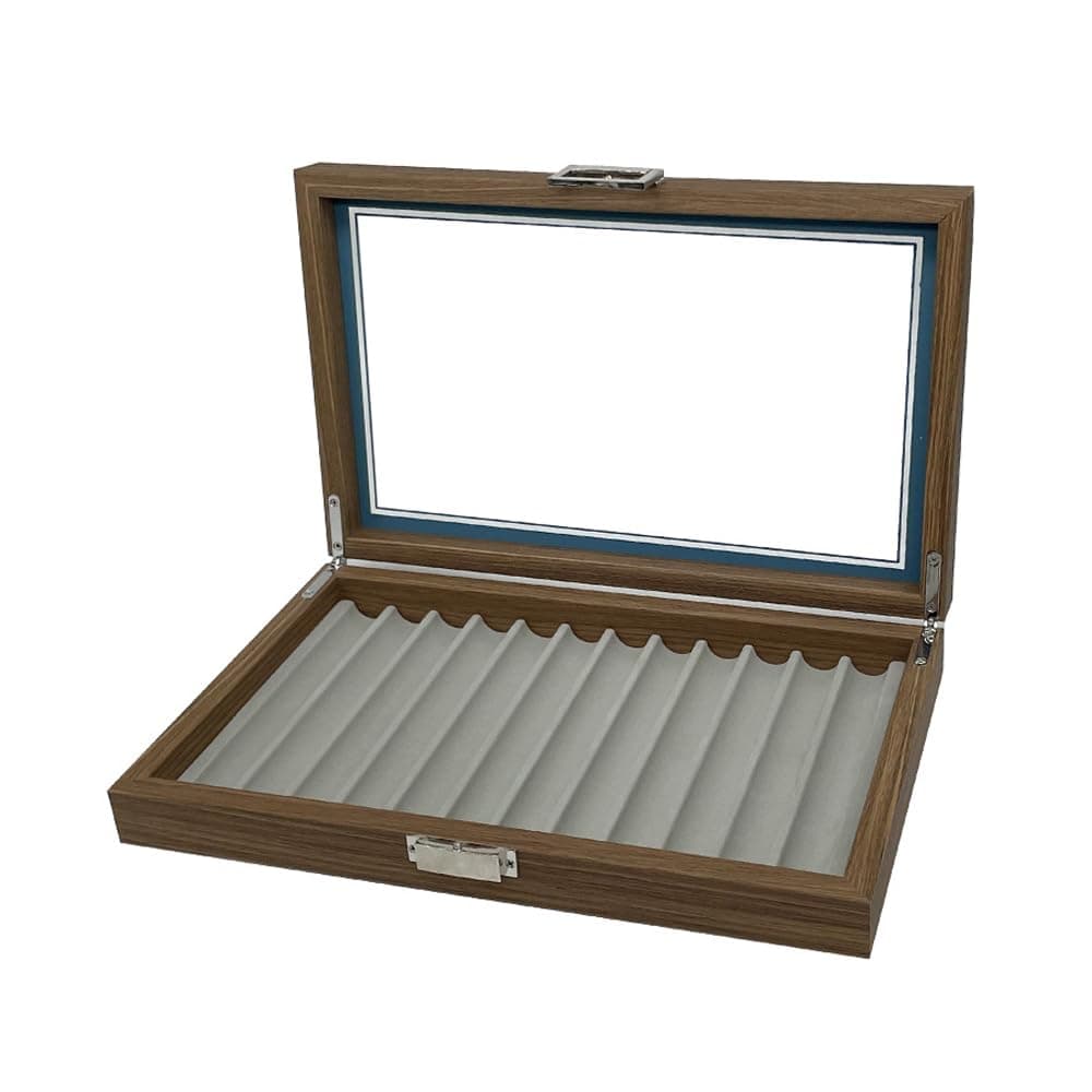 12 Slot Pen Display Box with Lid, Wood Pen Display Case, Pen Storage Collection Display Box