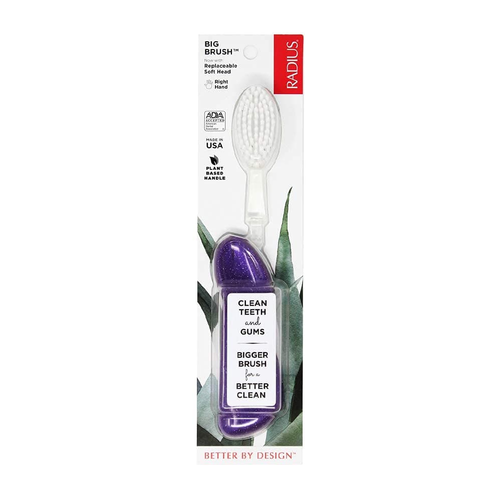 RADIUS Toothbrush Big Brush with Replaceable Head, Right Hand, Soft in Purple Galaxy, BPA Free and ADA Accepted, Designed to Improve Gum Health and Reduce the Risk of Gum Disease