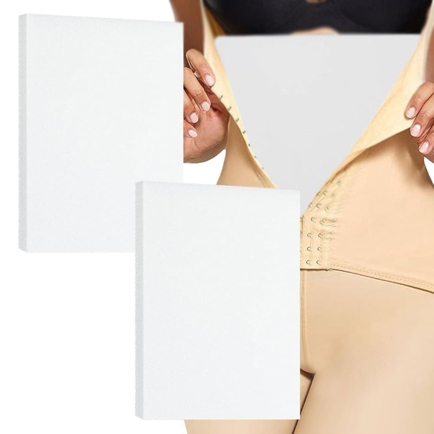 2 Pack Lipo Foam, Surgery Lipo Foam Pads, Flattening Abdominal Board, Liposuction Pads for Recovery, Compression Garment, Compression Garment After Liposuction Boards (White)