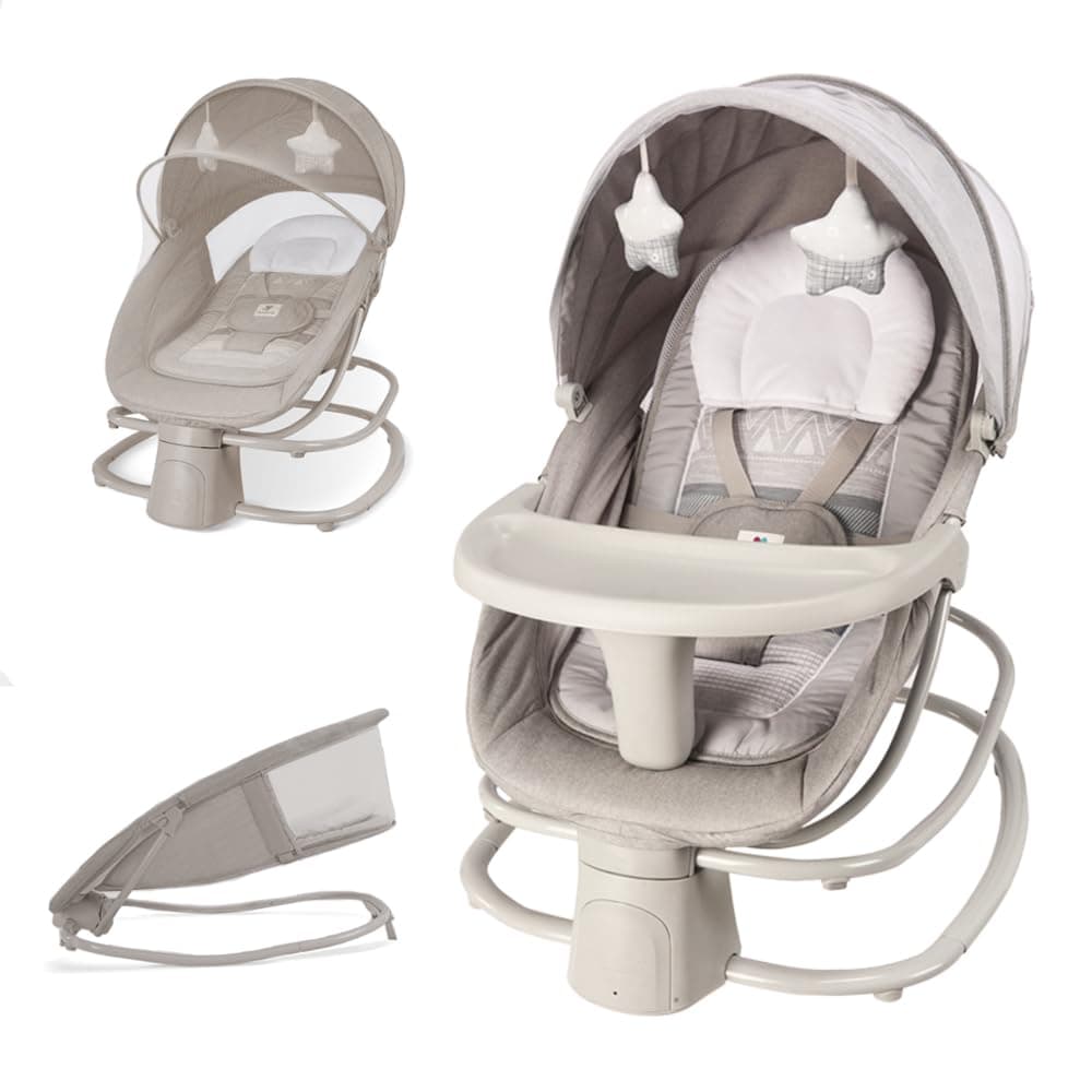 Mastela 4-in-1 Baby Swing for Infants with Dinner Plate app contro on Your Phone Adjustable backrest Baby Bouncer Electric Adjustable Rocking Chair