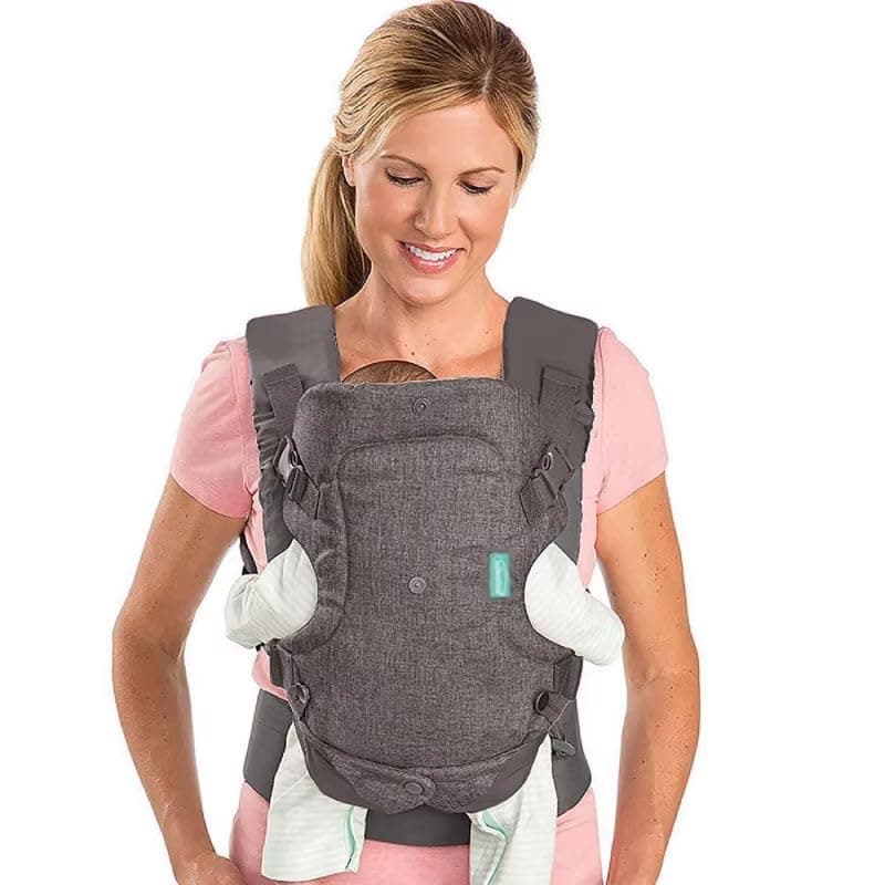 Baby Carrier 4 in 1 Ergonomic Convertible Infant Carrier Grey حمالة أطفال – Front & Back Carry, Face In & Face Out, Adjustable Straps, Waist Support Belt حزام خصر, Breathable Cotton Polyester, Newborn